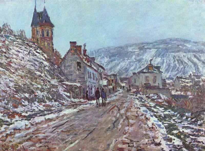 Claude Monet Street near Vetheuil in Winter Spain oil painting art